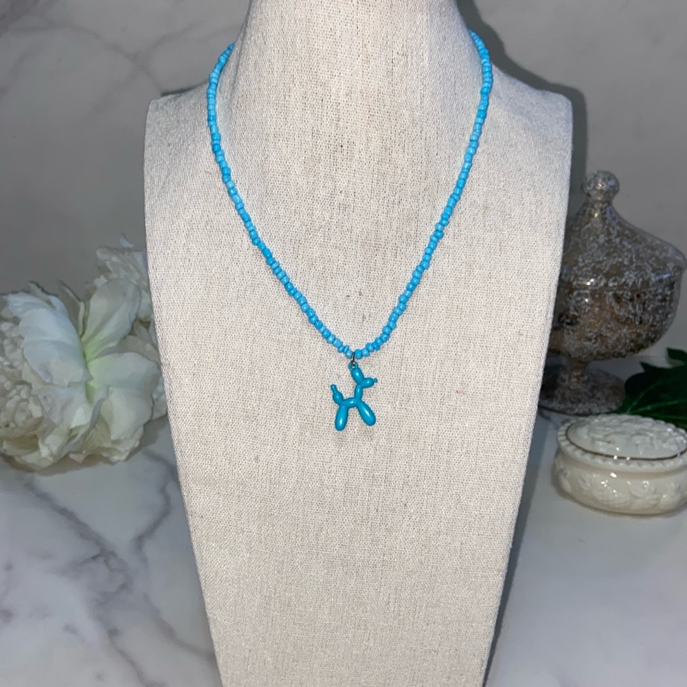 Blue Beaded Balloon Dog Necklace💙🎈